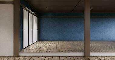 pulizia camera, moderno camera vuoto blu parete su piastrelle pavimento foto