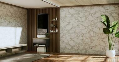 il bagno e gabinetto su bagno giapponese wabi sabi stile .3d interpretazione foto