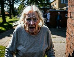 foto di arrabbiato anziano persone nel assistenza infermieristica casa, generativo ai