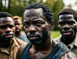 foto di arrabbiato nero schiavitù persone nel americano storia , generativo ai