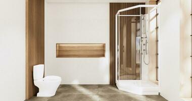 il bagno e gabinetto su bagno giapponese wabi sabi stile .3d interpretazione foto