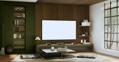 wabisabi stile vivente interno concetto verde giapponese stanza.3d interpretazione foto