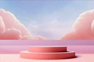 sfondo vettore 3d rosa interpretazione con podio e minimo nube scena, minimo Prodotto Schermo sfondo 3d reso geometrico forma cielo nube rosa pastello. generativo ai. foto