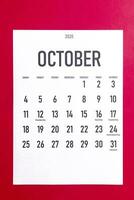 ottobre 2020 calendario con vacanze foto