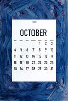 ottobre 2020 semplice calendario su di moda classico blu colore foto