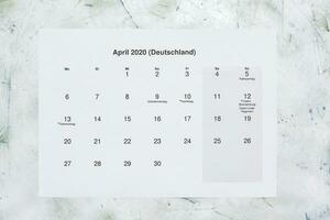 monatskalender aprile 2020. traduzione mensile aprile 2020 calendario foto