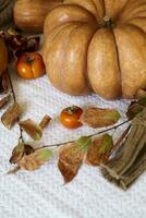 accogliente autunno sfondo con zucca foto