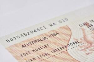 australiano Visa nel passaporto. avvicinamento Visualizza foto