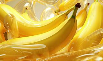 maturo mazzo banane con scintillante goccioline su un' vivace giallo sfondo. creato di ai foto