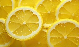 macro tiro di affettato limoni con scintillante acqua goccioline.create di ai foto