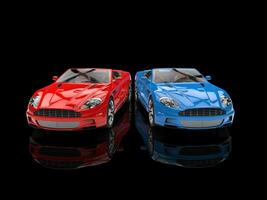 rosso e blu moderno convertibile gli sport macchine - su riflessivo sfondo foto