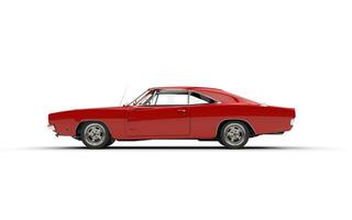 rosso Vintage ▾ muscolo auto lato Visualizza - isolato su bianca sfondo. foto
