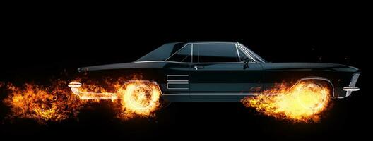 classico americano muscolo auto ruote su fuoco - 3d illustrazione foto