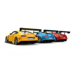 rosso, blu e giallo moderno gara super macchine - indietro Visualizza foto