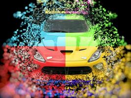 quattro colore gli sport auto - astratto pixel distruzione 3d illustrazione foto