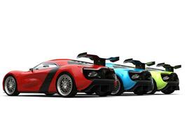 concetto gli sport macchine nel rosso, gree e blu colori - posteriore fine Visualizza foto