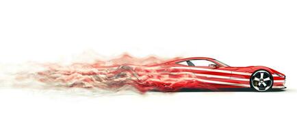 rosso gli sport auto con bianca strisce - Fumo pista effetto foto