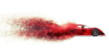 rosso gara supercar - disintegrandosi in rosso polvere foto
