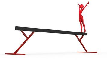 ragazza ginnasta nel rosso attrezzatura su un' equilibrio fascio - Basso angolo tiro - 3d illustrazione foto
