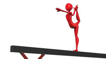 rosso ginnasta l'esecuzione uno gamba arabesco In piedi su equilibrio fascio - 3d illustrazione foto