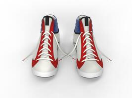 paio di elegante moderno scarpe da ginnastica - davanti superiore Visualizza - isolato su bianca sfondo foto