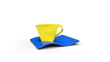 giallo caffè tazza con blu piattino foto