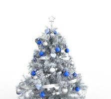 bianca Natale albero con blu decorazioni foto