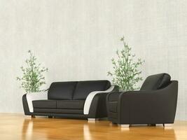 moderno poltrona e divano nel caldo ambiente foto