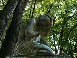 pianto donna pietra statua nel il foresta foto