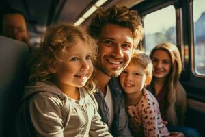 famiglie con bambini godendo treno viaggio foto