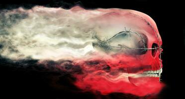 rosso demone cranio volante attraverso il nebbia foto