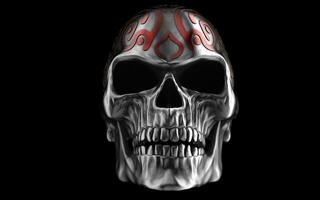 pesante metallo arrabbiato cranio con rosso tribale dipingere - 3d illustrazione foto