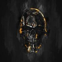 buio metallo cranio con fuoco raggiante bordi foto