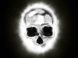 raggiante cranio fatto su di brillante metallo foto