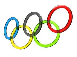 olimpico anelli fatto di bicchiere - Basso angolo tiro - 3d illustrazione foto
