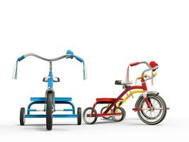 rosso, blu e giallo tricicli - lato Visualizza foto