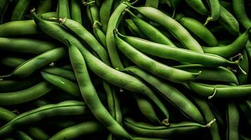 realistico foto di un' mazzo di verde fagioli. superiore Visualizza verdure scenario. ai generato