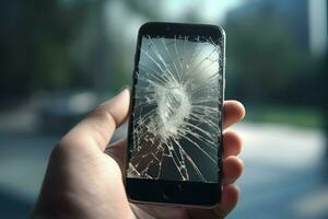 rotto smartphone bicchiere schermo. creare ai foto