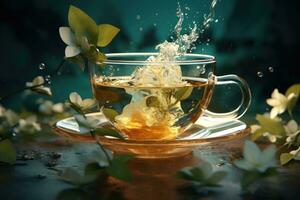tè con gelsomino fiori nel un' bicchiere tazza. ai-generato foto