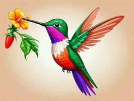 ronzio ronzio colibrì con fiore. ai generato foto