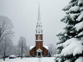 un' Chiesa nel il neve. ai generato foto