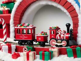 un' treno con un' Natale tema. ai generato foto