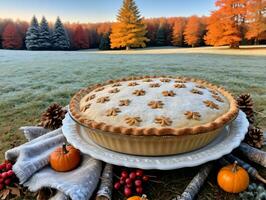 un' torta su un' piatto con un' mazzo di frutti di bosco. ai generato foto