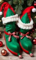 foto di Natale elfo scarpe con arricciato le dita dei piedi. ai generato