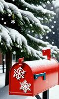 foto di Natale i fiocchi di neve adornare un' cassetta postale. ai generato