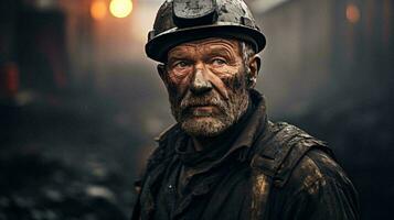 un anziano uomo indossare un' difficile cappello nel un' carbone il mio ai generato foto