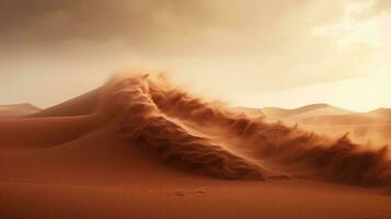 un' ventoso deserto paesaggio con sabbia dune nel movimento ai generato foto