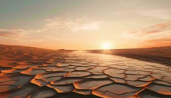 un' sbalorditivo tramonto al di sopra di un' deserto paesaggio ai generato foto