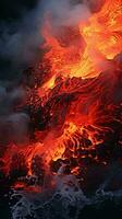 un' ipnotizzante avvicinamento di fuso lava fluente ai generato foto