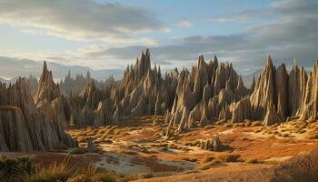 un' sbalorditivo deserto paesaggio con unico roccia formazioni ai generato foto